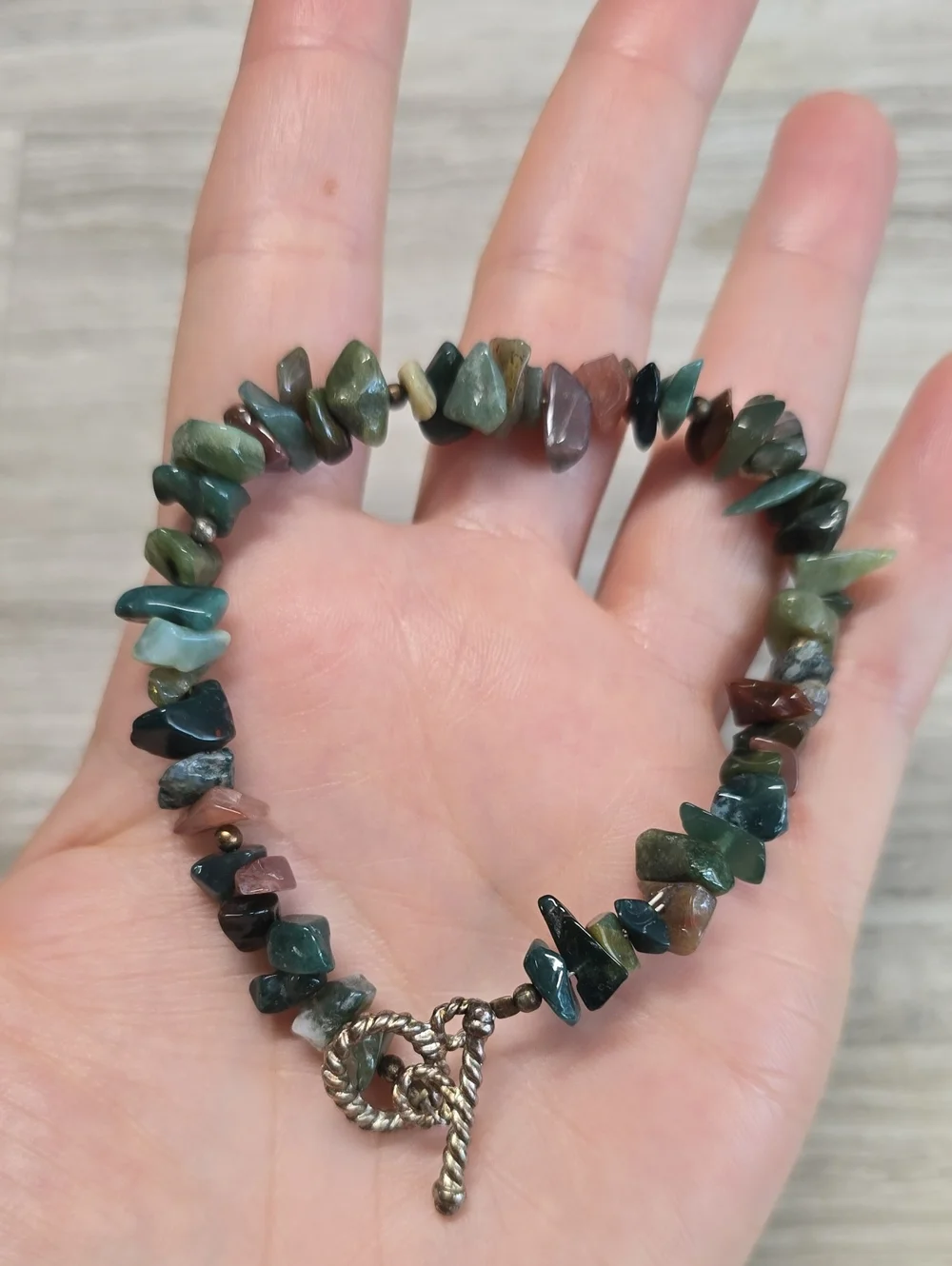 Handcrafted Multicolor Jasper Chip Bracelet with Toggle Clasp